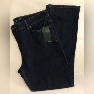 Ralph Lauren Premier Jeans Women 16 Blue Stretch Denim Straight Slimming Fit New